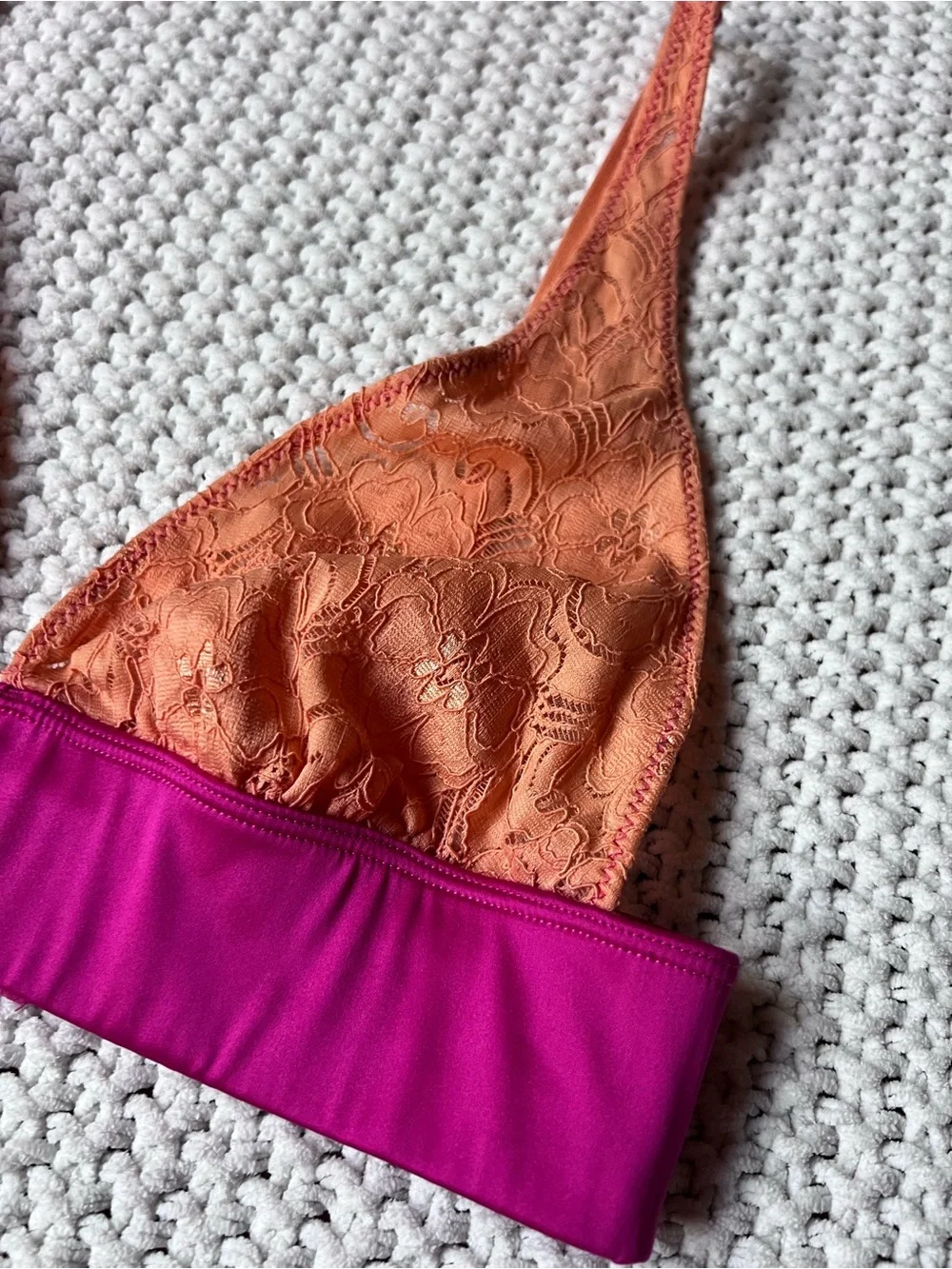 Free People Daisy V Wire Triangle Bra Orange Melon Pink Fuchsia Lace Sexy Sz XS
